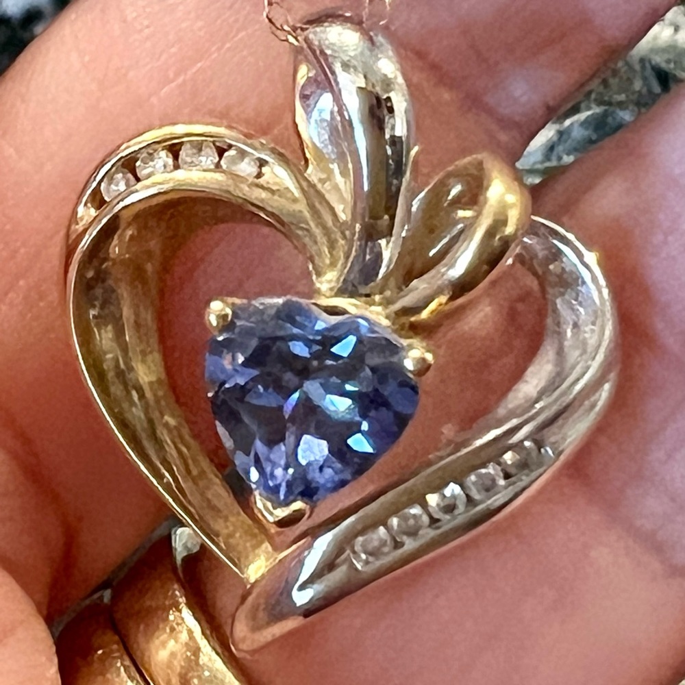 Gold and Silver Heart Necklace with Blue Gemstone